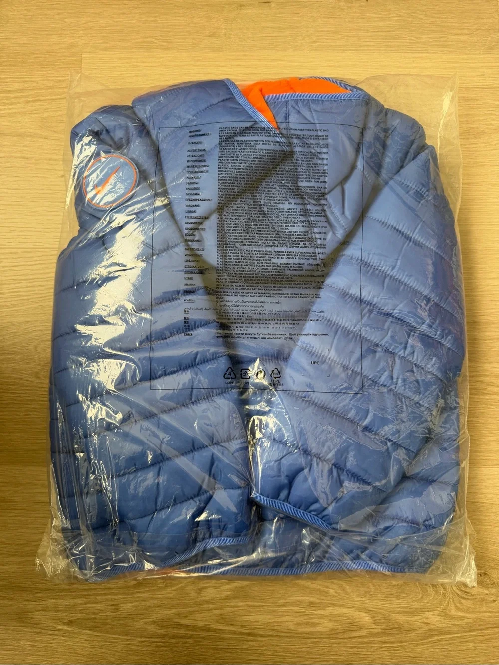 New Kids Sz 7 Nike Hooded Jacket Blue Water Resistant Midweight Faux Down Fill